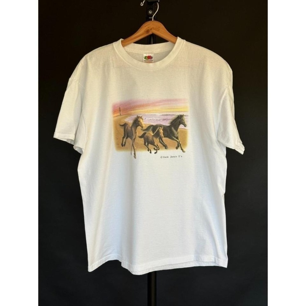 Uncle Jerry's Vintage Tshirt Horses Running on Beach Fruit of Loom HEAVY XL